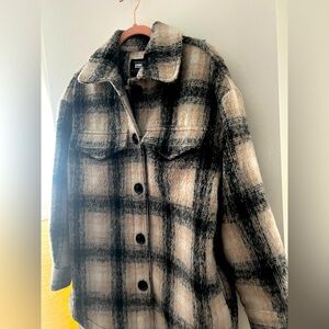 *NWOT* BERSHKA White, Cream & Black Plaid Coat US M/L
